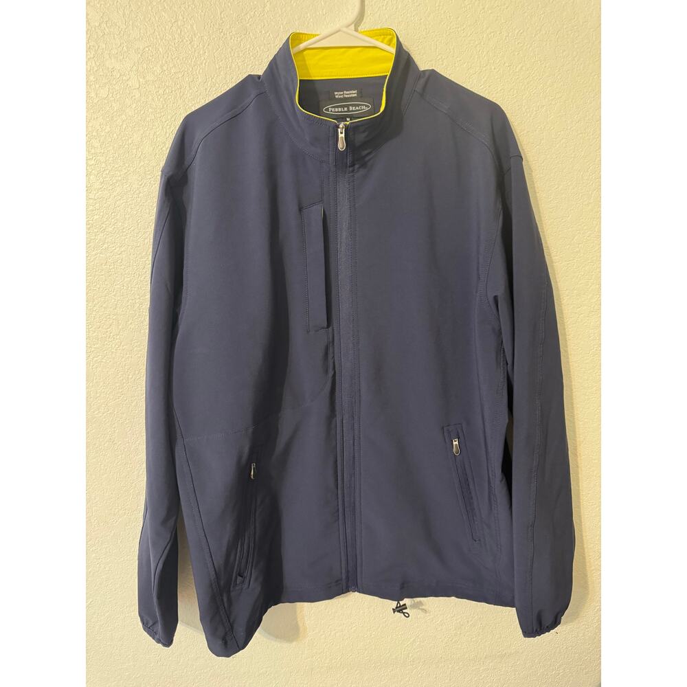 Pebble Beach Water Resistant Full Zip Golf Jacket Navy Yellow Size Medium